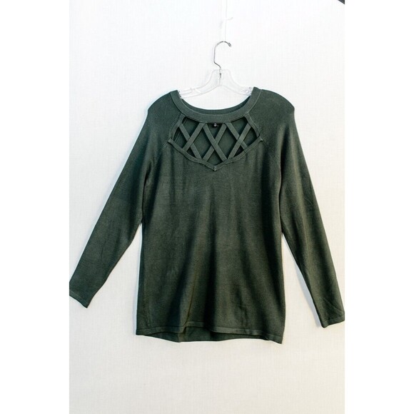 Torrid Sweaters - Torrid Green Knit Sweater Lattice Cutout Fall Long Sleeve Plus Size 00 10 ML